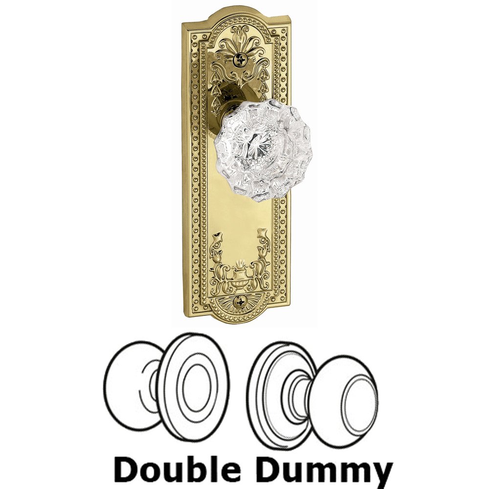 Grandeur Double Dummy Knob - Parthenon Rosette with Fontainebleau Crystal Door Knob in Polished Brass