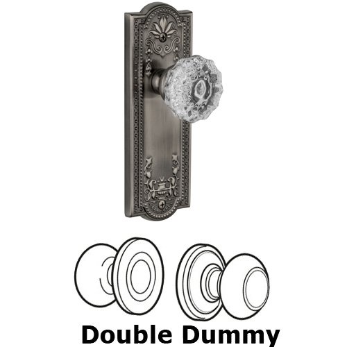 Grandeur Double Dummy Knob - Parthenon Plate with Fontainebleau Crystal Door Knob in Antique Pewter