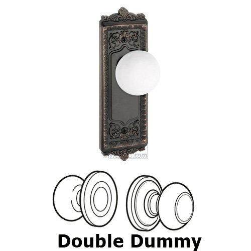 Grandeur Double Dummy Knob - Windsor Plate with Hyde Park White Porcelain Knob in Timeless Bronze