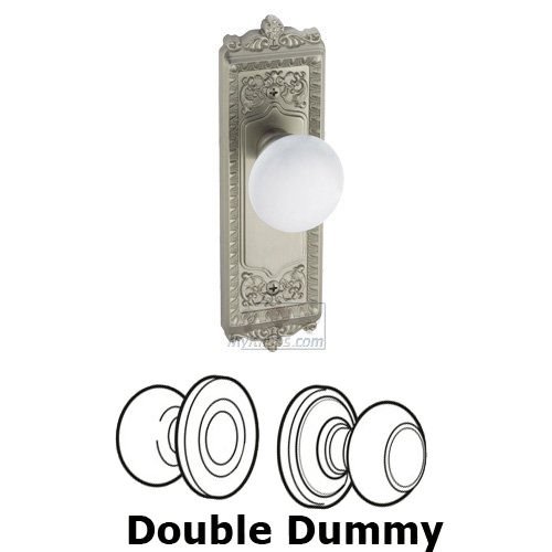 Grandeur Double Dummy Knob - Windsor Plate with Hyde Park White Porcelain Knob in Satin Nickel