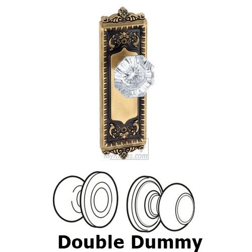 Grandeur Double Dummy Knob - Windsor Plate with Chambord Crystal Door Knob in Vintage Brass