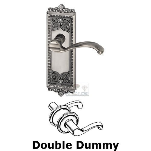 Grandeur Double Dummy Windsor Plate with Right Handed Portofino Door Lever in Antique Pewter