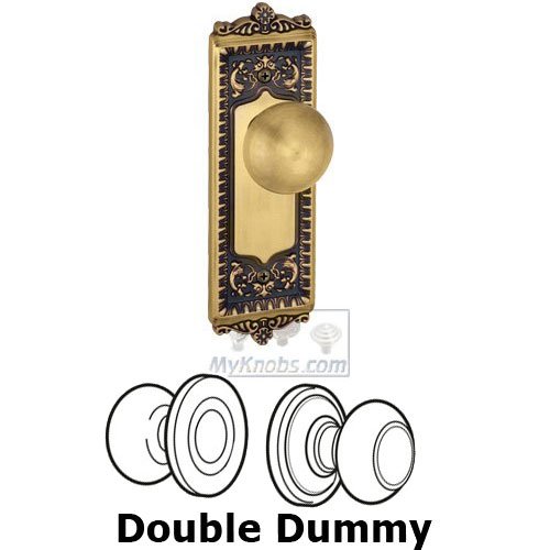 Grandeur Double Dummy Knob - Windsor Plate with Fifth Avenue Door Knob in Vintage Brass