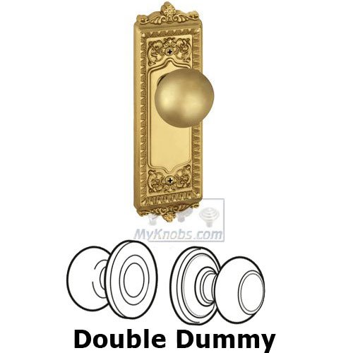 Grandeur Double Dummy Knob - Windsor Plate with Fifth Avenue Door Knob in Polished Brass