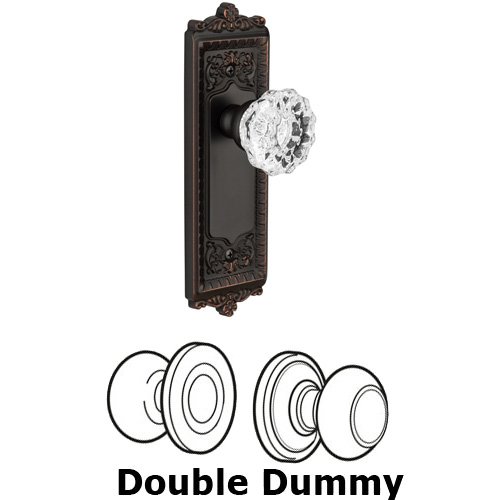 Grandeur Double Dummy Knob - Windsor Plate with Fontainebleau Crystal Door Knob in Timeless Bronze