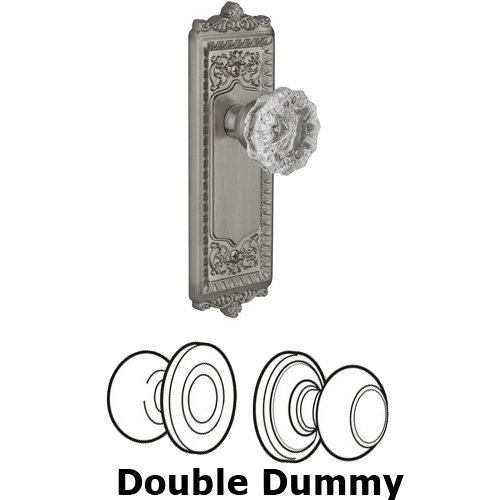 Grandeur Double Dummy Knob - Windsor Plate with Fontainebleau Crystal Door Knob in Satin Nickel