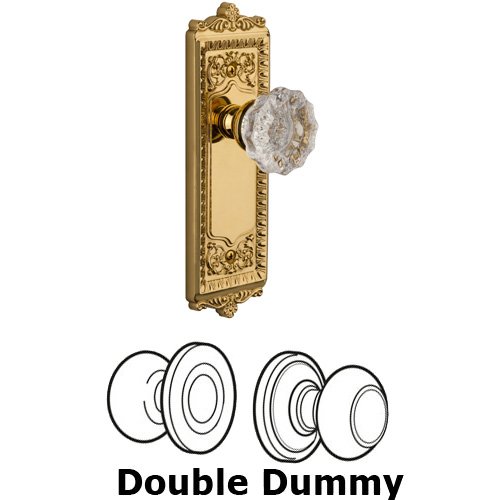 Grandeur Double Dummy Knob - Windsor Plate with Fontainebleau Crystal Door Knob in Polished Brass
