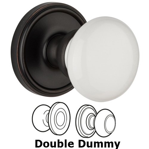 Grandeur Double Dummy Knob - Georgetown Rosette with Hyde Park White Porcelain Knob in Timeless Bronze
