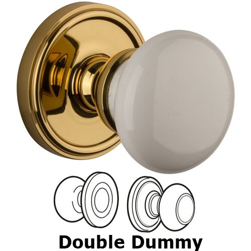 Grandeur Double Dummy Knob - Georgetown Rosette with Hyde Park Door Knob in Polished Brass
