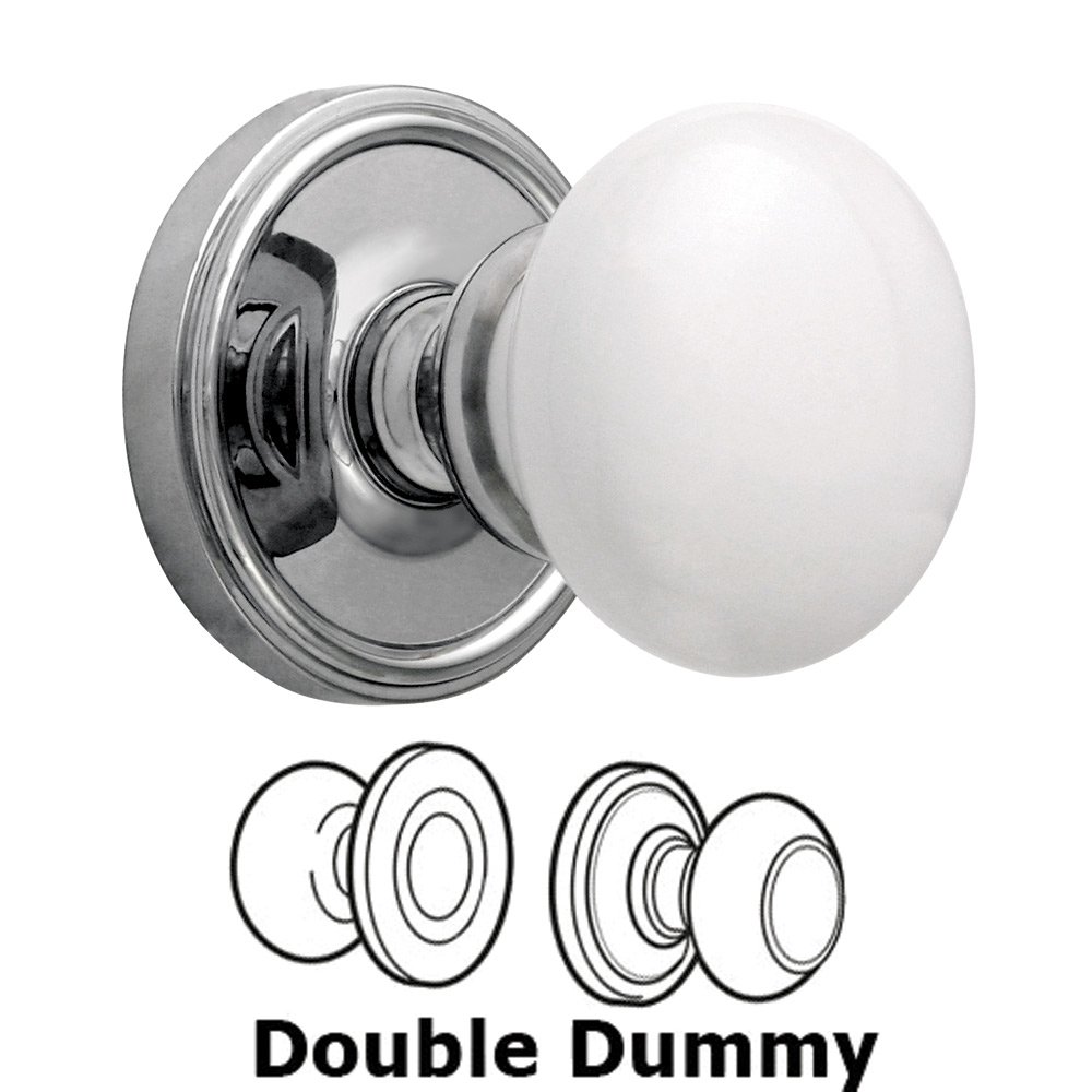 Grandeur Double Dummy Knob - Georgetown Rosette with Hyde Park White Porcelain Knob in Bright Chrome