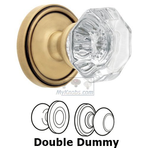 Grandeur Double Dummy Knob - Georgetown Rosette with Chambord Crystal Door Knob in Vintage Brass