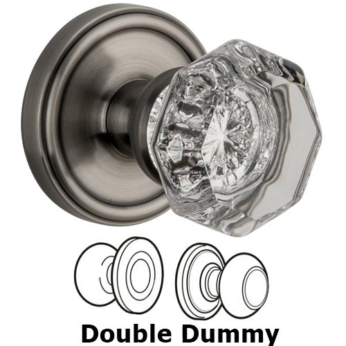 Grandeur Double Dummy Knob - Georgetown Rosette with Chambord Crystal Door Knob in Antique Pewter
