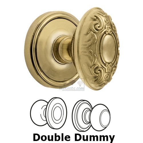 Grandeur Double Dummy Knob - Georgetown Rosette with Grande Victorian Door Knob in Polished Brass