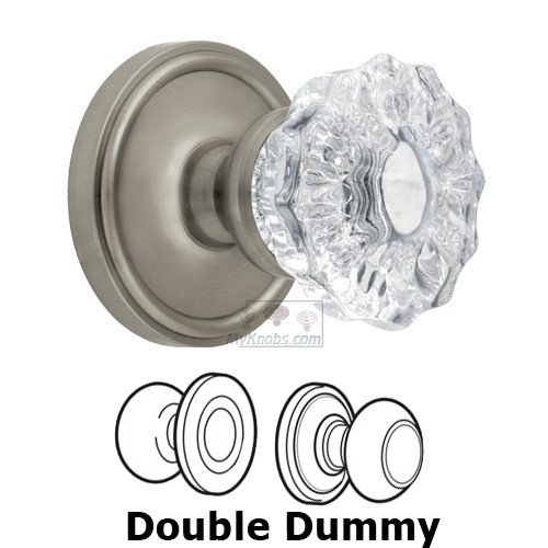 Grandeur Double Dummy Knob - Georgetown Rosette with Fontainebleau Crystal Door Knob in Satin Nickel