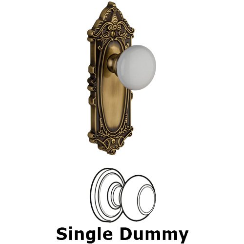 Grandeur Single Dummy Knob - Grande Victorian Plate with Hyde Park Door Knob in Vintage Brass