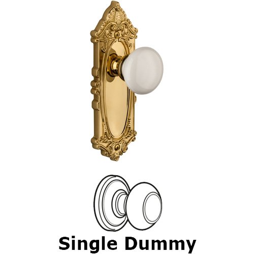 Grandeur Single Dummy Knob - Grande Victorian Plate with Hyde Park Door Knob in Polished Brass