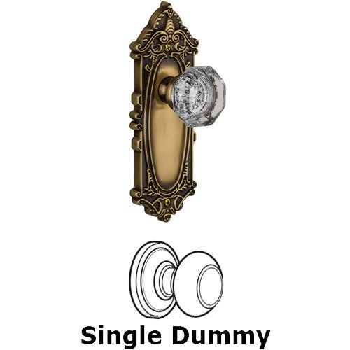 Grandeur Single Dummy Knob - Grande Victorian Plate with Chambord Crystal Door Knob in Vintage Brass