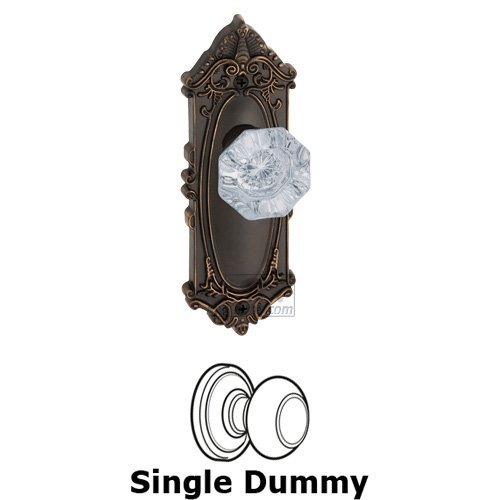 Grandeur Single Dummy Knob - Grande Victorian Plate with Chambord Crystal Door Knob in Timeless Bronze