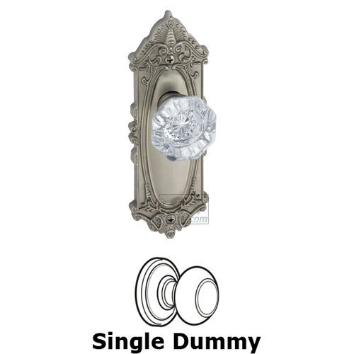 Grandeur Single Dummy Knob - Grande Victorian Plate with Chambord Crystal Door Knob in Satin Nickel