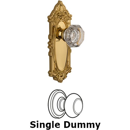 Grandeur Single Dummy Knob - Grande Victorian Plate with Chambord Crystal Door Knob in Polished Brass