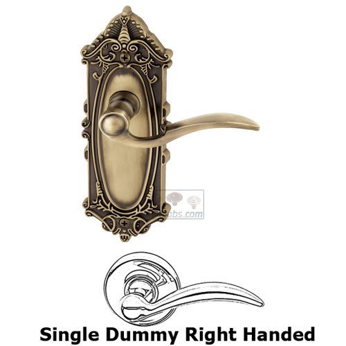 Grandeur Single Dummy Right Handed Lever - Grande Victorian Plate with Bellagio Door Lever in Vintage Brass