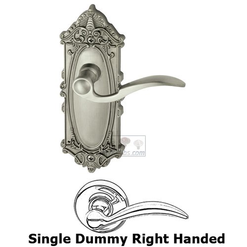 Grandeur Single Dummy Right Handed Lever - Grande Victorian Plate with Bellagio Door Lever in Satin Nickel