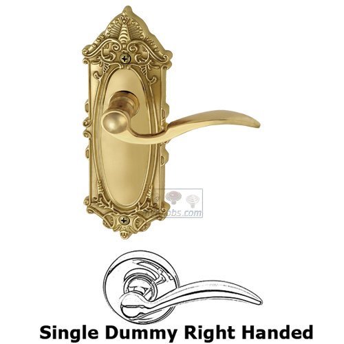 Grandeur Single Dummy Right Handed Lever - Grande Victorian Plate with Bellagio Door Lever in Polished Brass