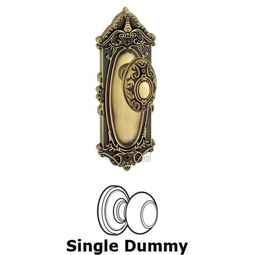 Grandeur Single Dummy Knob - Grande Victorian Plate with Grande Victorian Door Knob in Vintage Brass