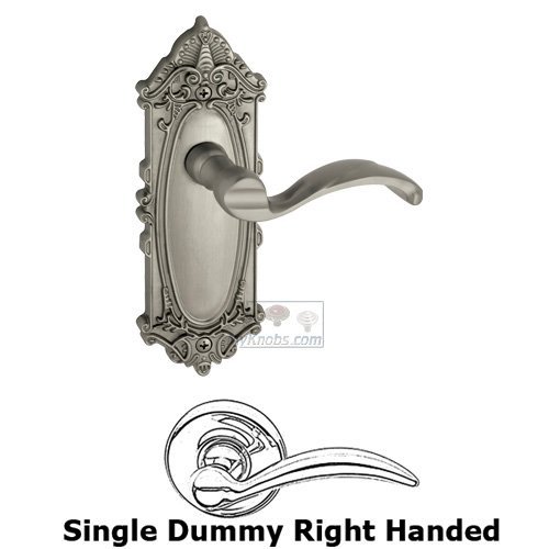Grandeur Single Dummy Right Handed Lever - Grande Victorian Plate with Portofino Door Lever in Satin Nickel