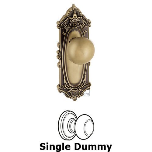 Grandeur Single Dummy Knob - Grande Victorian Plate with Fifth Avenue Door Knob in Vintage Brass