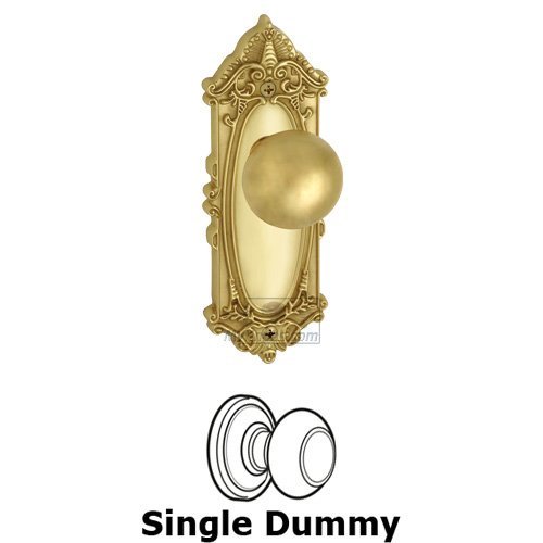 Grandeur Single Dummy Knob - Grande Victorian Plate with Fifth Avenue Door Knob in Polished Brass