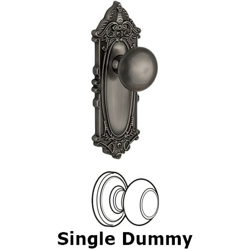 Grandeur Single Dummy Knob - Grande Victorian Plate with Fifth Avenue Door Knob in Antique Pewter