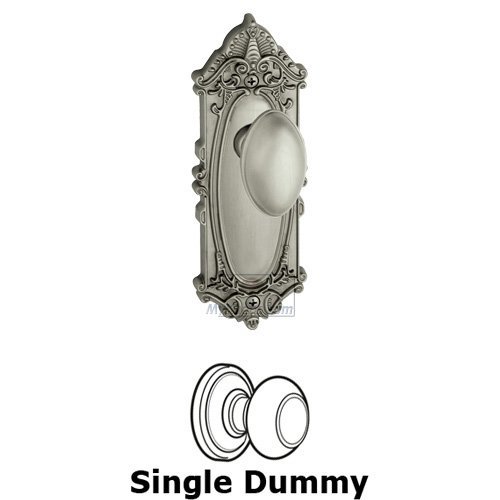 Grandeur Single Dummy Knob - Grande Victorian Plate with Eden Prairie Door Knob in Satin Nickel