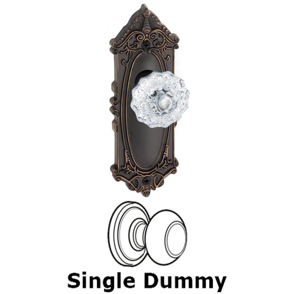 Grandeur Single Dummy Knob - Grande Victorian Rosette with Fontainebleau Crystal Door Knob in Timeless Bronze