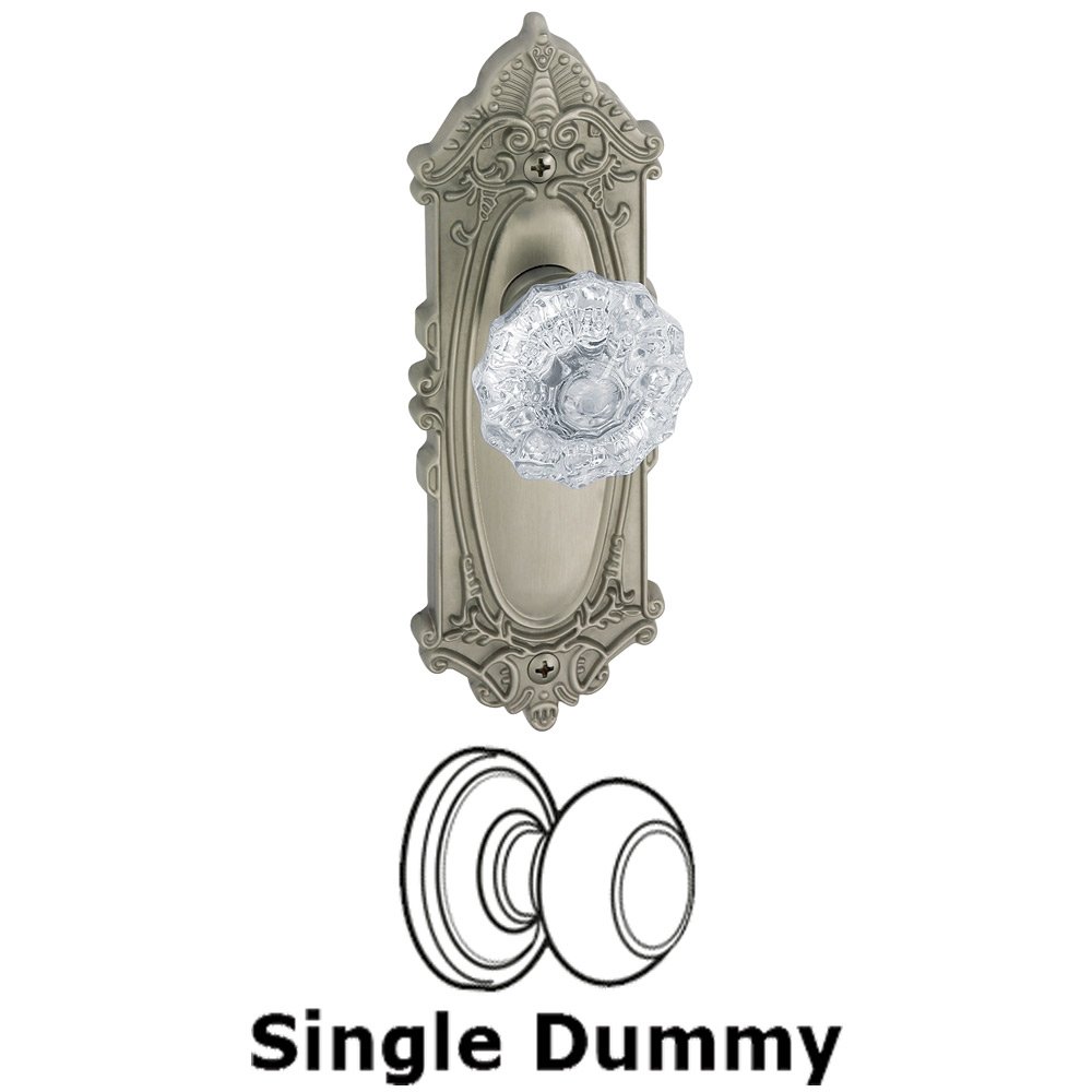 Grandeur Single Dummy Knob - Grande Victorian Rosette with Fontainebleau Crystal Door Knob in Satin Nickel