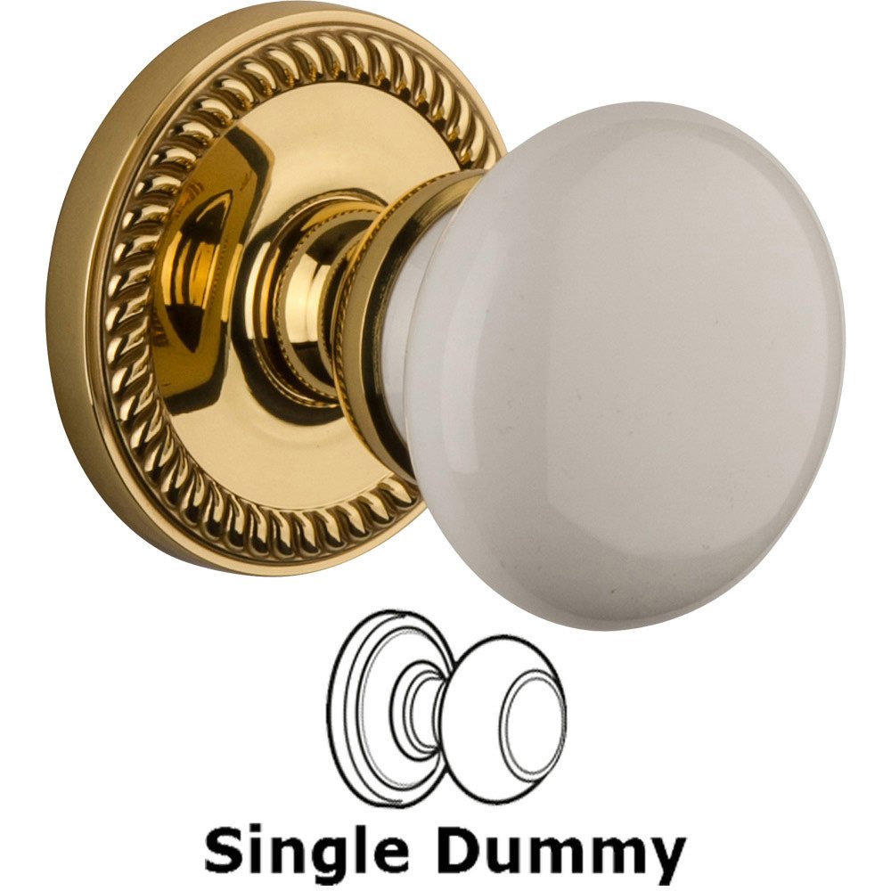 Grandeur Single Dummy Knob - Newport Rosette with Hyde Park Door Knob in Polished Brass