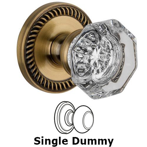 Grandeur Single Dummy Knob - Newport Rosette with Chambord Crystal Door Knob in Vintage Brass