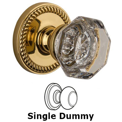 Grandeur Single Dummy Knob - Newport Rosette with Chambord Crystal Door Knob in Polished Brass