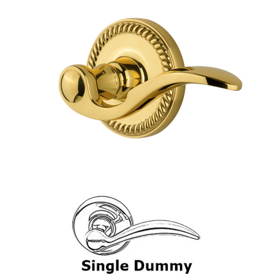 Grandeur Single Dummy Right Handed Lever - Newport Rosette with Bellagio Door Lever in Polished Brass