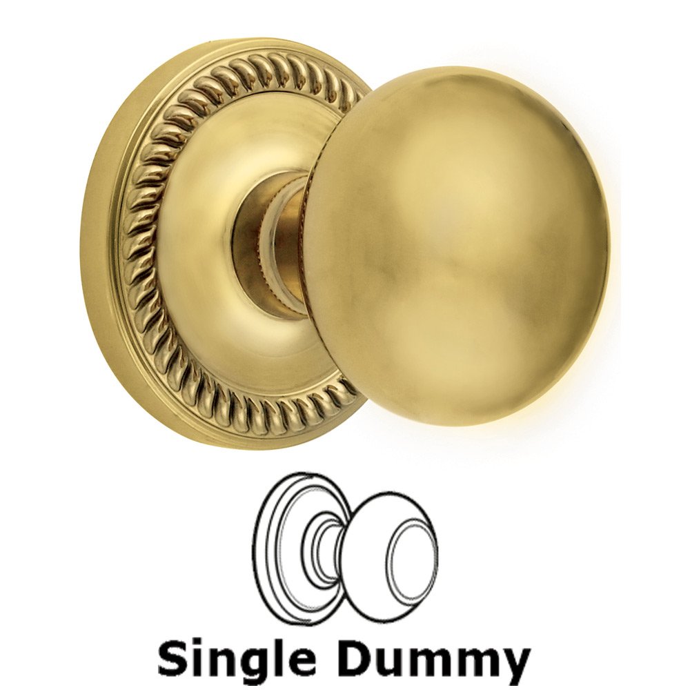 Grandeur Single Dummy Knob - Newport Rosette with Fifth Avenue Door Knob in Polished Brass