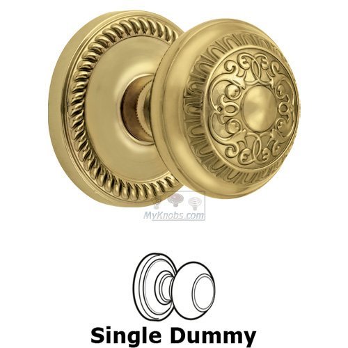 Grandeur Single Dummy Knob - Newport Rosette with Windsor Door Knob in Polished Brass