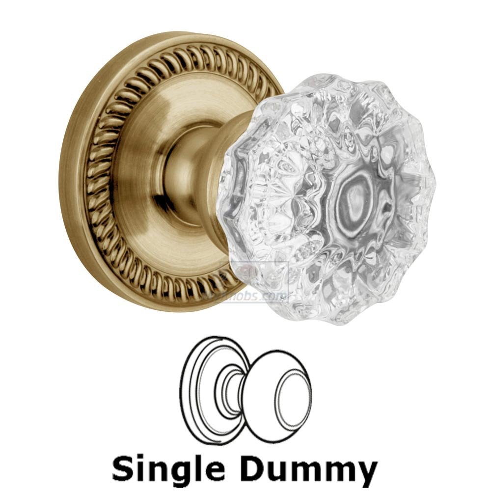 Grandeur Single Dummy Knob - Newport Rosette with Fontainebleau Crystal Door Knob in Vintage Brass