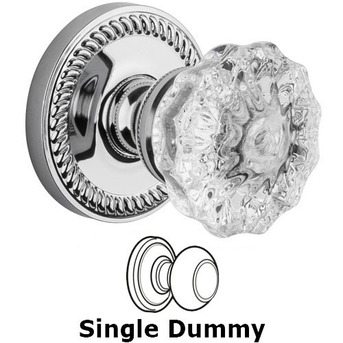 Grandeur Single Dummy Knob - Newport Rosette with Fontainebleau Crystal Door Knob in Bright Chrome
