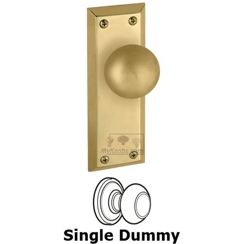 Grandeur Single Dummy Knob - Fifth Avenue Plate with Fifth Avenue Door Knob in Polished Brass