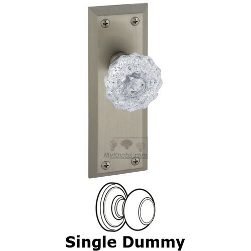 Grandeur Single Dummy Knob - Fifth Avenue Plate with Fontainebleau Crystal Door Knob in Satin Nickel