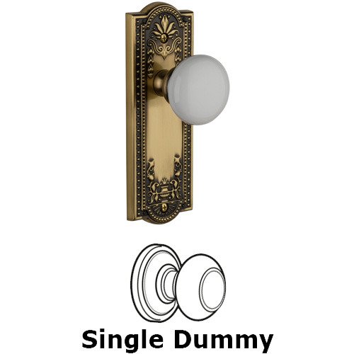 Grandeur Single Dummy Knob - Parthenon Plate with Hyde Park Door Knob in Vintage Brass
