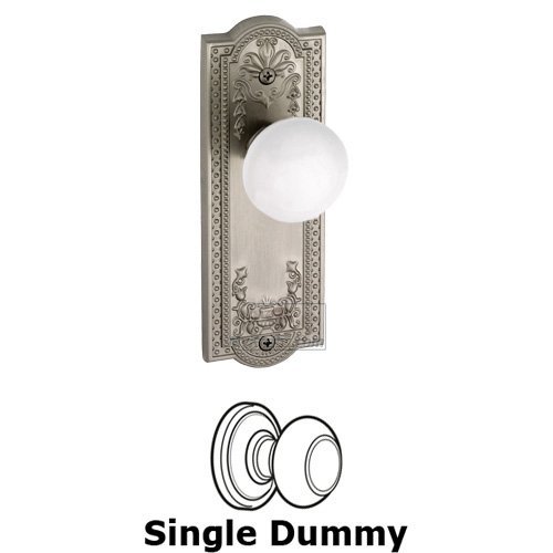 Grandeur Single Dummy Knob - Parthenon Plate with Hyde Park White Porcelain Knob in Satin Nickel