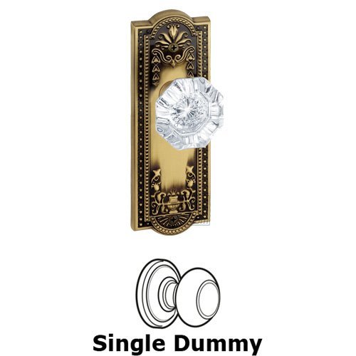 Grandeur Single Dummy Knob - Parthenon Plate with Chambord Crystal Door Knob in Vintage Brass