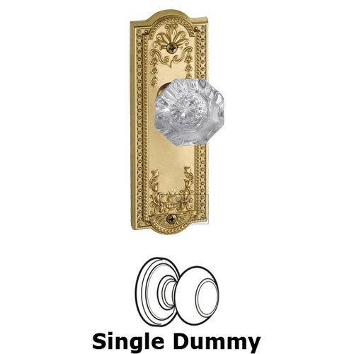 Grandeur Single Dummy Knob - Parthenon Plate with Chambord Crystal Door Knob in Polished Brass