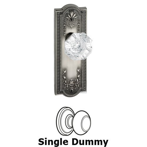 Grandeur Single Dummy Knob - Parthenon Plate with Chambord Crystal Door Knob in Antique Pewter